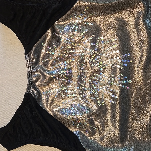 GK x Laurie Hernandez Gymnastics Leotard - Silver Metallic & Black - Adult Large - Picture 2 of 4